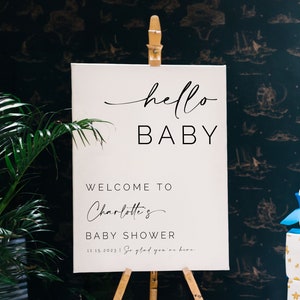 Hello Baby, Modern Baby Shower Welcome Sign, Baby Shower Signs Handwritten Font, Baby Shower Centerpieces