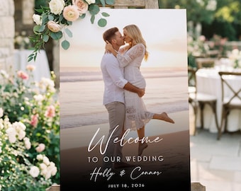Elegant Photo Wedding Welcome Sign, Custom Rehearsal Board Canvas