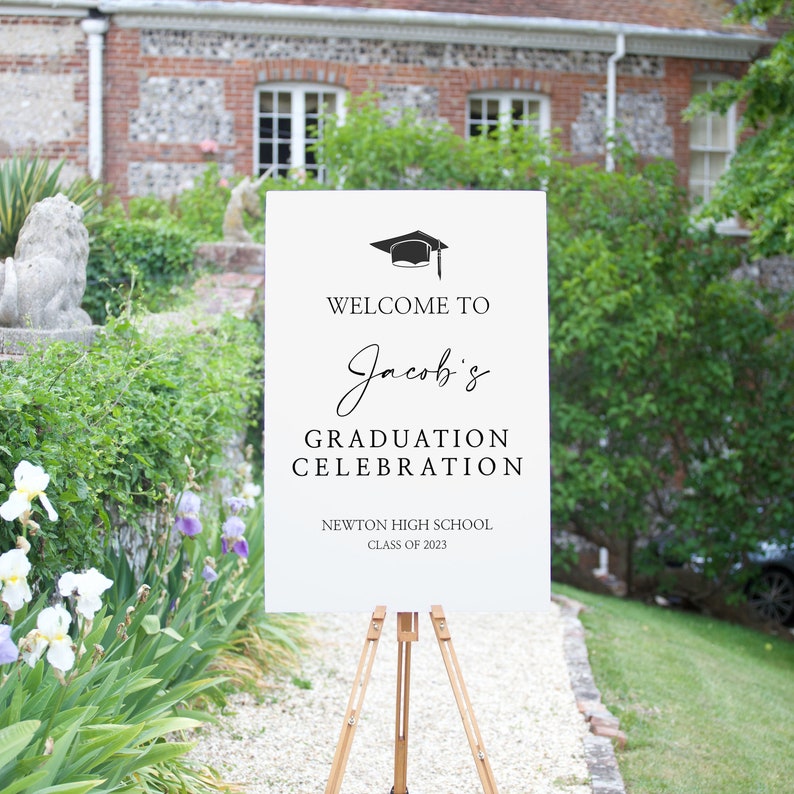 Graduation Sign, Graduation Yard Signs, Graduation Decor 2023, Welcome Congratulations Celebration Poster, Modern Graduation 2023 image 1