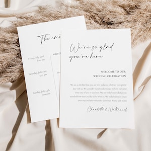 Minimalistischer Willkommensbrief, Hochzeits-Terminvorlage, Moderne Hochzeitsbestellung, Hochzeitsreiseplan, SOFORTIGER DOWNLOAD, druckbare DYI