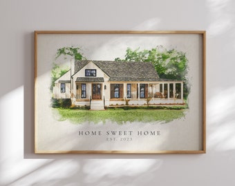 Watercolor Painting From Photo, Custom House Picture Into Digital Painting, Custom Home Portrait, Realtor Closing Gift, Housewarming Gift