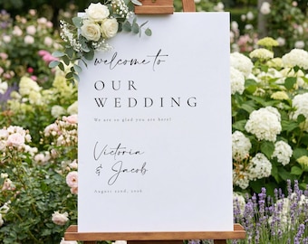 Custom Wedding Welcome Sign, Elegant Vertical Bridal Announcement Board