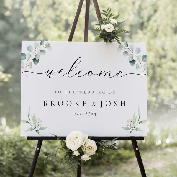 Eucalyptus Wedding Welcome Sign, Elegant Reception Decor