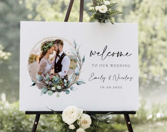 Wedding Welcome Sign, Wedding Rehearsal Sign, Photo Wedding Sign, Wedding Picture Sign, Eucalyptus Wreath Picture Sign