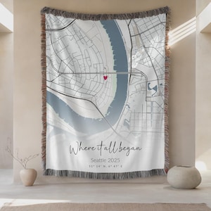 Personalized Street Map Woven Blanket, Custom Anniversary Gift, Where It All Began Map Art
