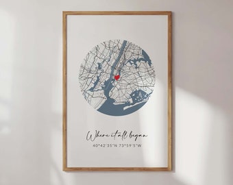 Custom Street Map Circular, Personalized Valentine's Day Gift For Him Or Her, City Map Sign, Couples Gifts, Valentines Gifts