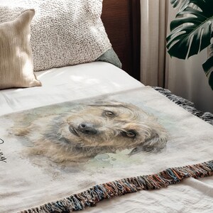 Custom Watercolor Pet Portrait Blanket, Woven Dog Photo Throw image 4