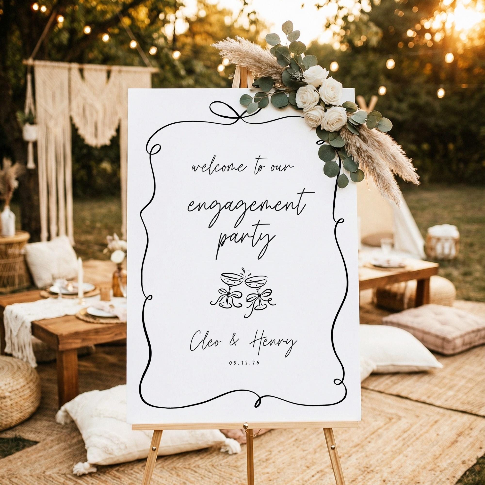 Coversations Welcomesign Whimsical Engagement Party Welcome Sign, Modern Vertical Design - Etsy