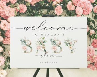 Baby Shower Sign, Baby Shower Welcome Sign Theme Girl Boy, Baby Shower Banner Outdoor Decoration, Rose Pink Floral