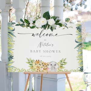 Baby Shower Sign Safari Welcome Sign Shower Watercolor Banner Yard Sign Decor Safari Baby Shower Invitation Jungle Theme | Bonnie