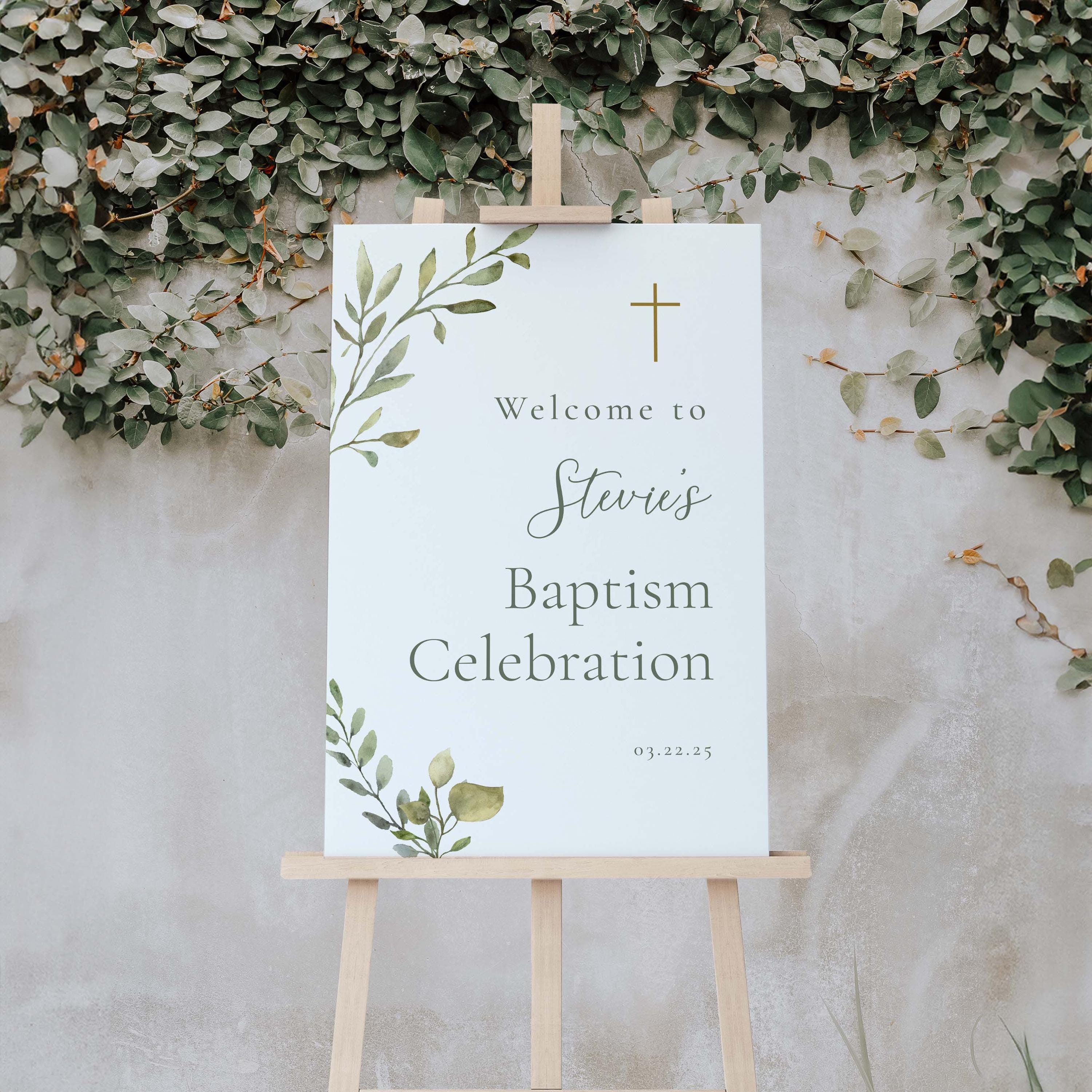 Floral Baptism Welcome Sign, Personalized Baptism Sign, Sage Baptism ...