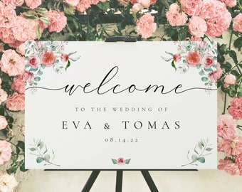 Roses Wedding Welcome Sign, Floral Wedding Decor