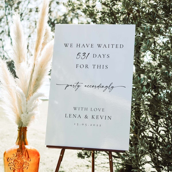 Postponed Wedding Welcome Sign, Custom Names & Date