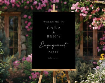 Modern Engagement Party Welcome Sign, Personalized Celebration Black Decor
