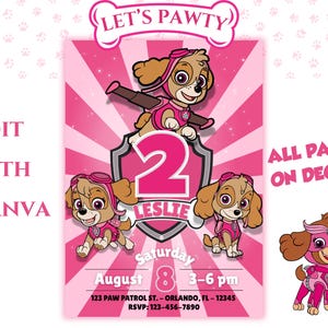 Paw Patrol Birthday Invitation - Puppy theme invitation  - Editable template - Instant download - Printable Kids party invite - personalized