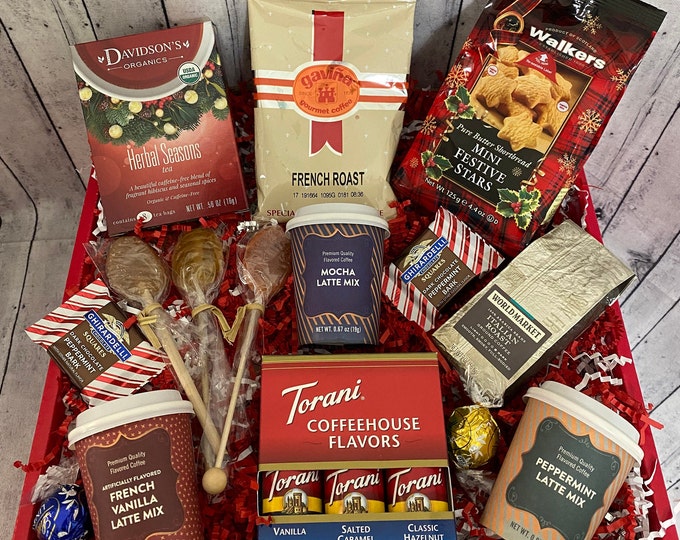 Christmas Coffee and Tea Gift Basket Holiday Coffee Basket Etsy