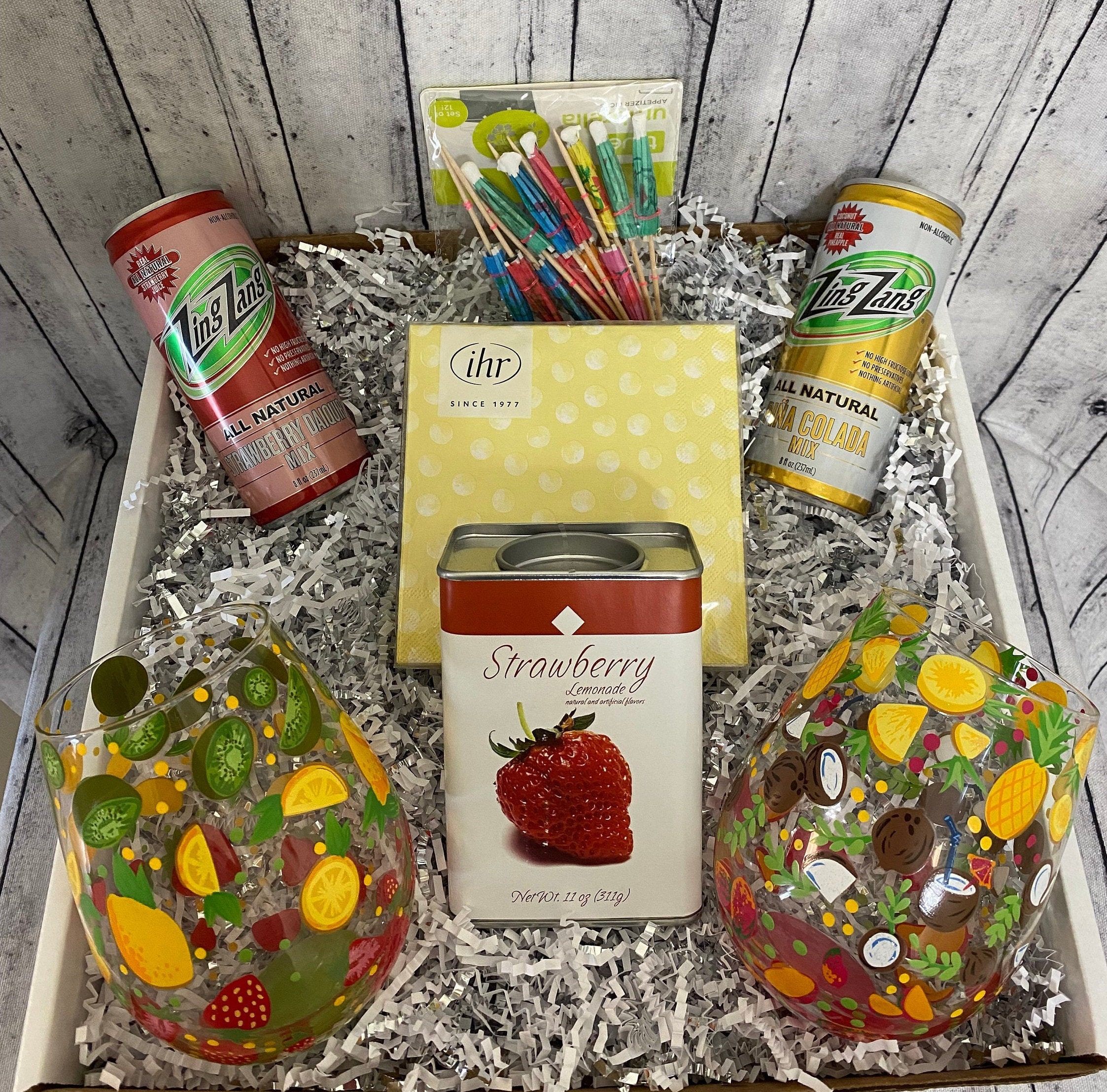 Summer Cocktail Gift Basket Sangria Glass Gift Basket Craft Etsy