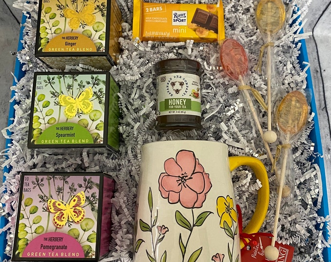 Hot Tea Gift Basket, Hot Tea and Mug Gift Box, Get Well Gift Box, Gnome