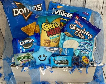 Boîte à collation bleue originale, Cadeau pour vous réconforter, Une pensée pour vous, Cadeau de rétablissement, Ensemble de soins pour l'université, Cadeau pour lui, Vous m'avez manqué, Cadeau bleu