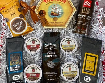 Coffee Gift Basket, Gourmet Coffee, Bourbon Coffee Basket, Gift Basket for Men, Gift Box for Him, Coffee Gift for Her, Coffee Lovers Gift