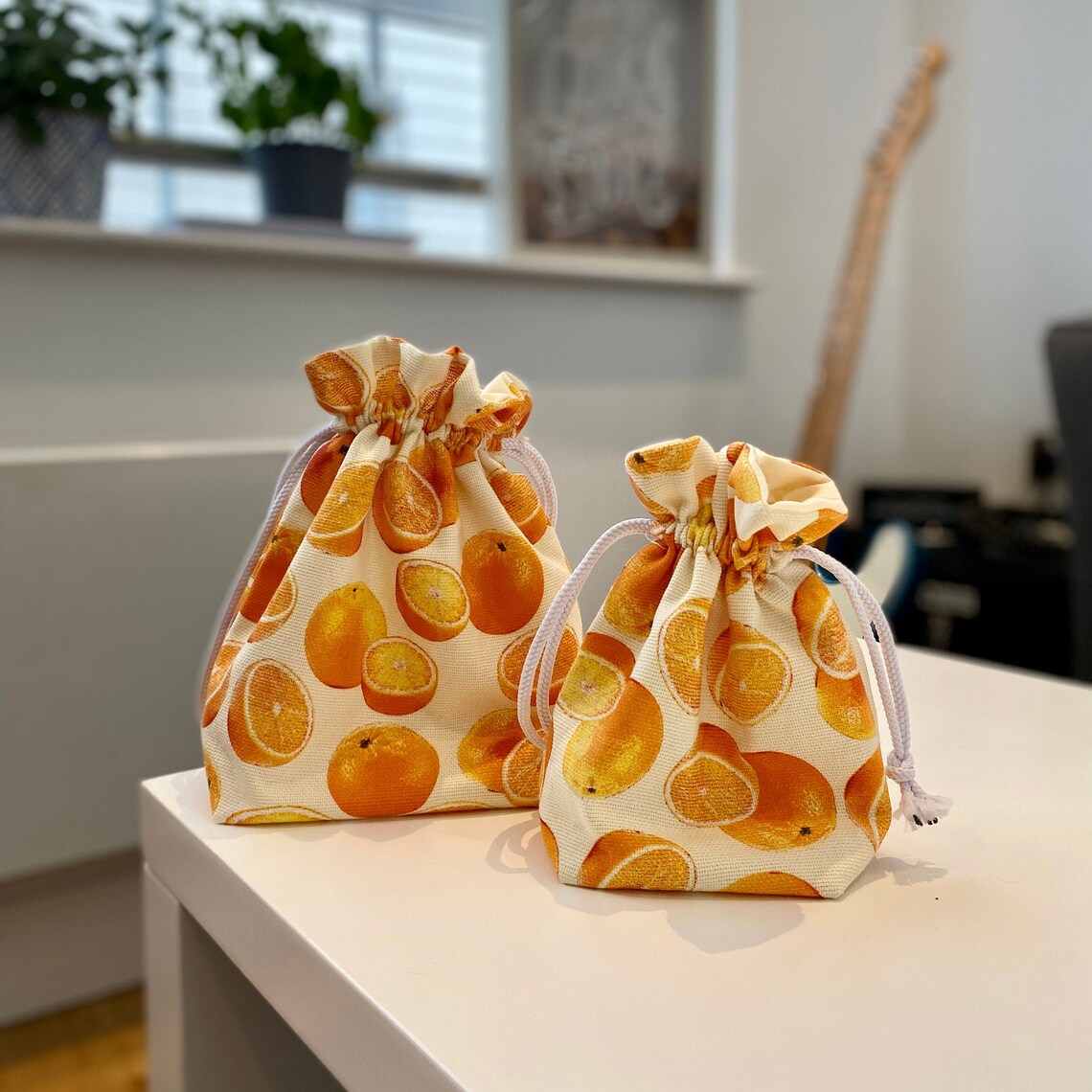 Set of 2 Drawstring Bags Oranges Print Etsy