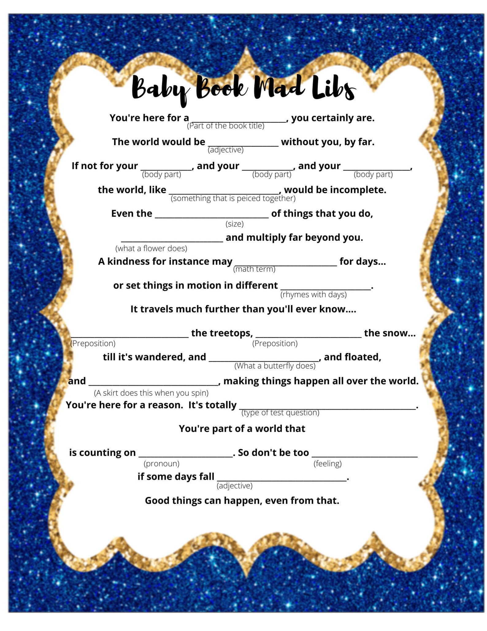 Baby Shower Mad Libs Game Etsy