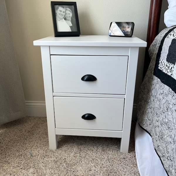 White Nightstand With Concealed Secret Hidden Compartment and Heavy Duty Linear Slides