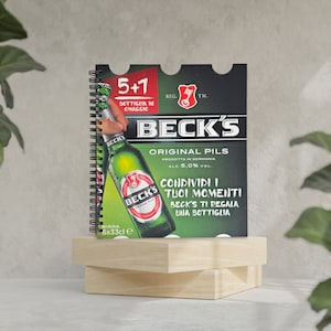 Quaderno Riciclato Unico Beck's- Copertina da Scatole di Prodotti - Carta Riciclata Interna - Rilegatura a Spirale in Alluminio