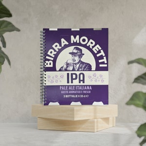 Quaderno Riciclato Unico Birra Moretti IPA - Copertina da Scatole di Prodotti - Carta Riciclata Interna - Rilegatura a Spirale in Alluminio
