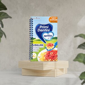Quaderno Riciclato Unico Primi Dentini Mellin - Copertina da Scatole di Prodotti - Carta Riciclata Interna - Rilegatura a Spirale