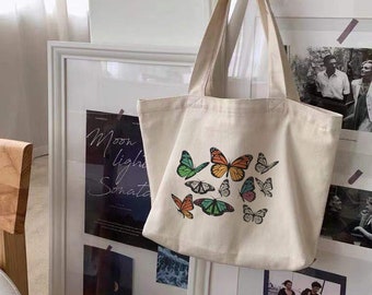 Canvas Shopping Tote Bag Butterfly Animals Insects Butterfly Beach Bags for Women Butterfly Gift 