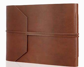 Large Genuine Leather Photo Album with Gift Box, Scrapbook Style Pages, Handcrafted with Rustic Leather