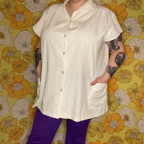 Vintage 70’s Plus Size White Cotton Blouse or Tuni