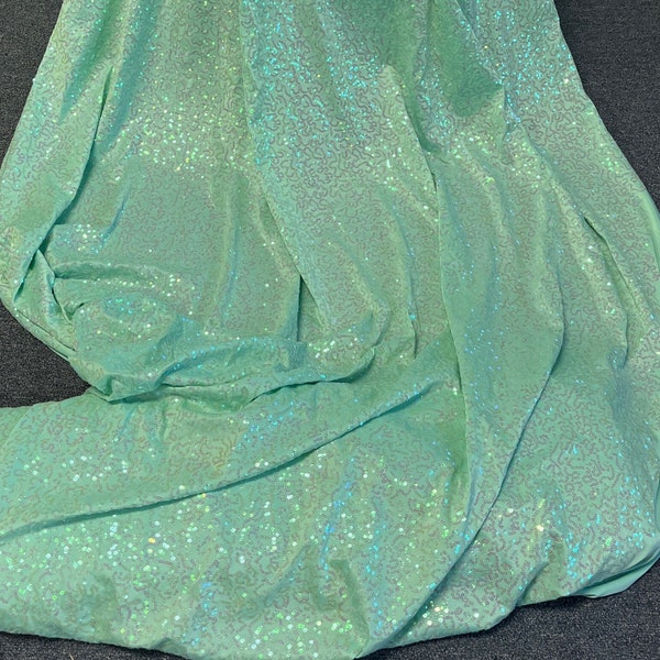 Mint Green Iridescent stretch sequin fabric
