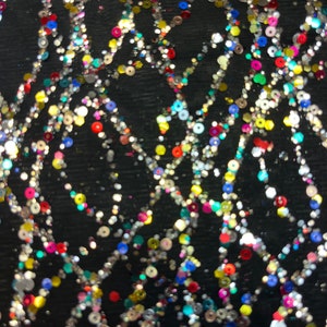Rainbow Sequin and Glitter Design on Stretch Mesh Fabric