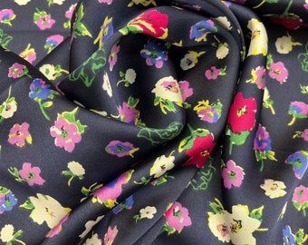 Navy Floral Print Charmeuse Fabric