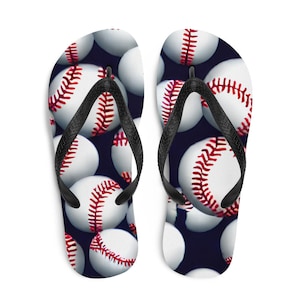Baseball Print Flip-Flops: Summer Slippers with Black Straps