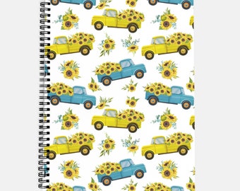 Sunflower and Pickup Trucks Planner Hardcover Spiral 8.5 x 11