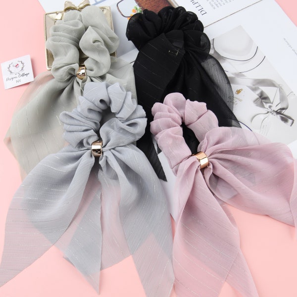 Solid Color Hair Scarf Scrunchies,Long-Tail Scrunchie,Gold Ring Scrunchie,Scrunchie Scarf,Scarf Scrunchy Women,Mother's day gift