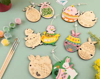 DIY Easter Ornaments Set, Spring Easter Eggs Ornament Kit,Wooden Group Activity Kit,Family Activity Kit,Play With Kids, Company Easter Kits