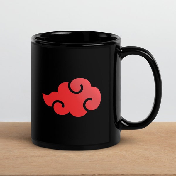 Red Cloud Design, Anime Aesthetic, Manga Reader Gifts, Asian Clouds, Minimalistic, Minimal Black Glossy Mug for Coffee & Tea