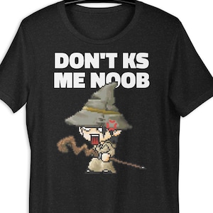MapleStory Bishop, Meme MMORPG Nostalgia, Divertente camicia nera, Non KS Me Noob, Significato Noob, Troll online, Retro Pixel Game Art