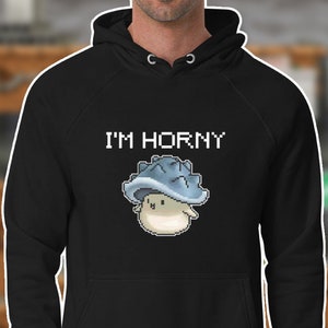ICH BIN HORNY - Lustiger MapleStory Witz Schwarzer Unisex Hoodie - Geiler Pilz - Süßer Pilz - Pixel Art, Retro pixeliges Design - Videospiele MMO