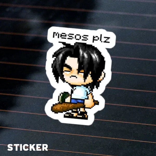 Mesos PLZ Funny MapleStory Nostalgic Anime MMORPG Gamer 2000s Kid Car Decal Bubble Free Sticker