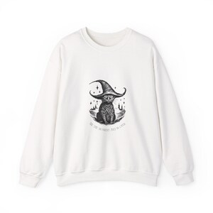 Whimsical Cat Wizard Sweatshirt, Cozy Unisex Sweatshirt, Magic Gift for Cat Lovers, Halloween Apparel, Witchy Aesthetic