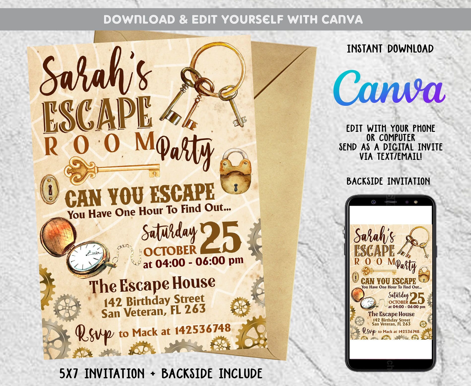 Escape Room Birthday Invitation Girls Escape Room Mystery Invitation ...
