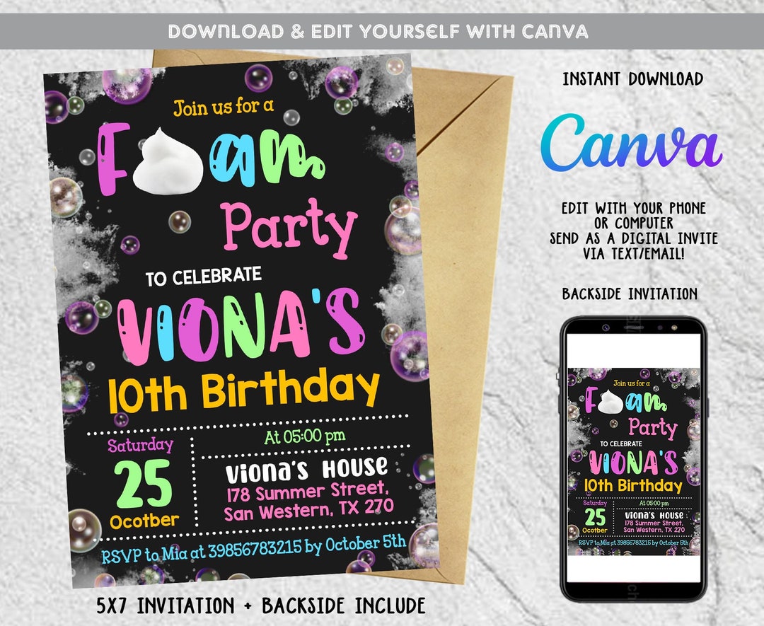 Foam Party Birthday Invitation Pink Foam Birthday Party Foam Party Girl