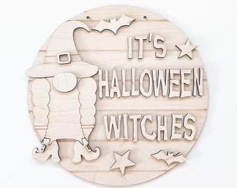 Halloween Witches Door Hanger, Gnome Witch Unfinished DIY Wood Kit, Blanks to Decorate Home Decor, Halloween Fall Shiplap DIY Sign