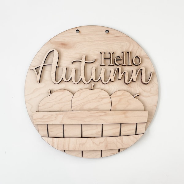 Hello Autumn Door Hanger, Fall Apple Picking Unfinished DIY Wood Kit, Blanks to Decorate Home Decor, Fall Bushel of Apples DIY Sign