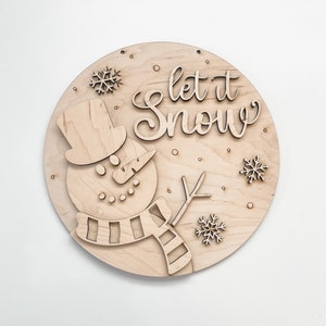 Let it Snow Snowman Door Hanger, Snow Unfinished DIY Wood Kit, Blanks to Decorate Home Decor, Winter DIY Sign